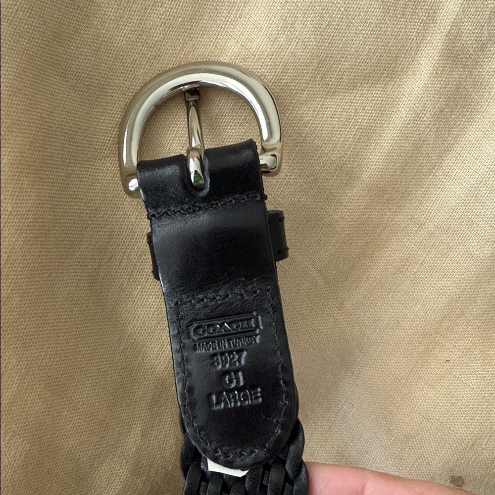 Coach Black Braided Leather Belt with Silver Buckle - Picture 3 of 3